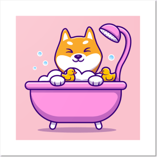 Cute Shiba Inu Bathing Posters and Art